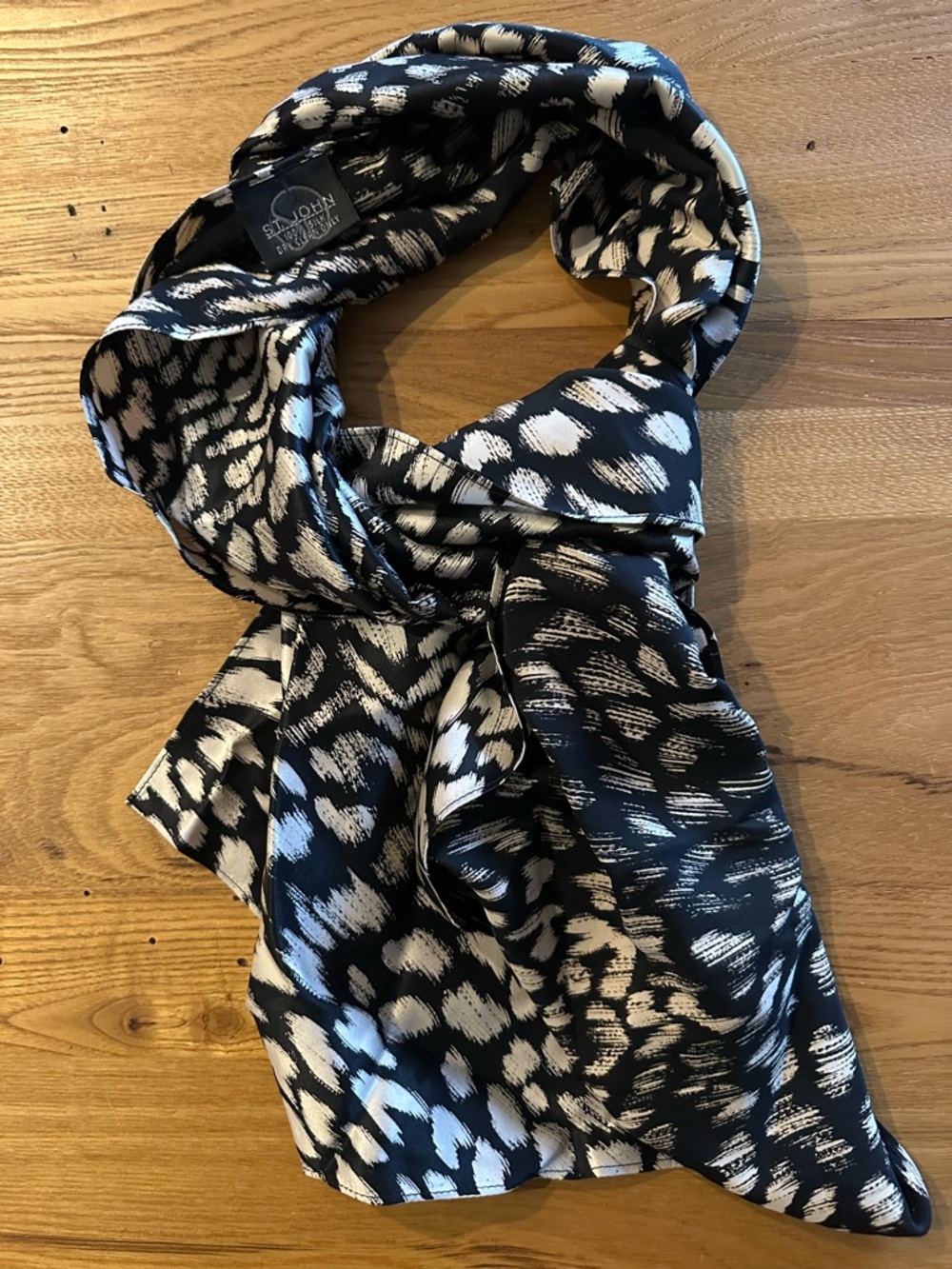 St. John 100%  Silk Scarf Black and Ivory